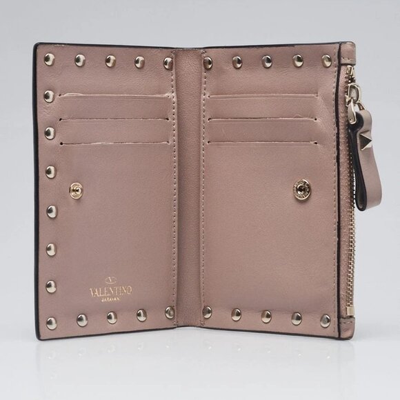 Valentino Beige Leather Rockstud Bi-Fold Compact Wallet - Picture 6 of 9
